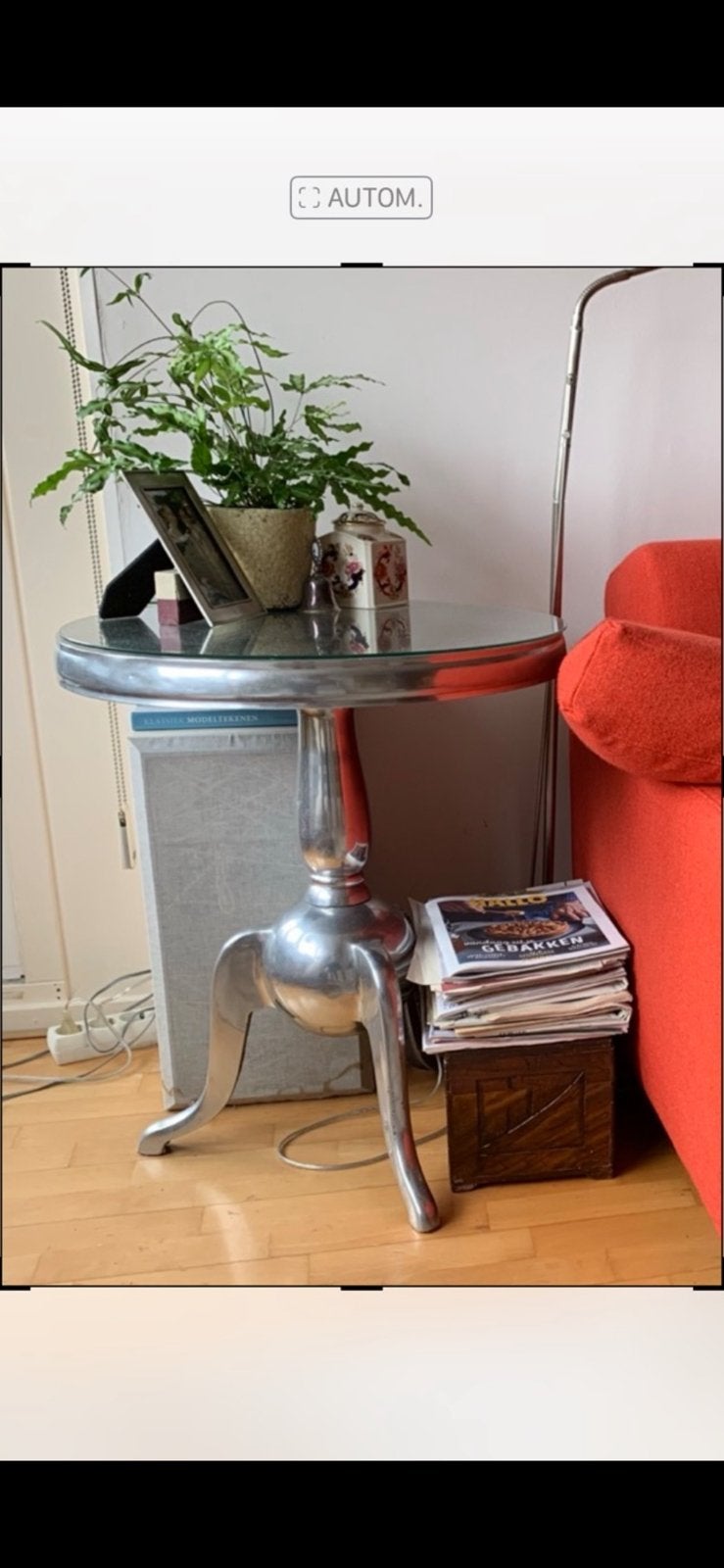 Aluminium barokke bijzettafel, met bijpassende glasplaat., Ophalen, Minder dan 55 cm, Gebruikt, Metaal of Aluminium