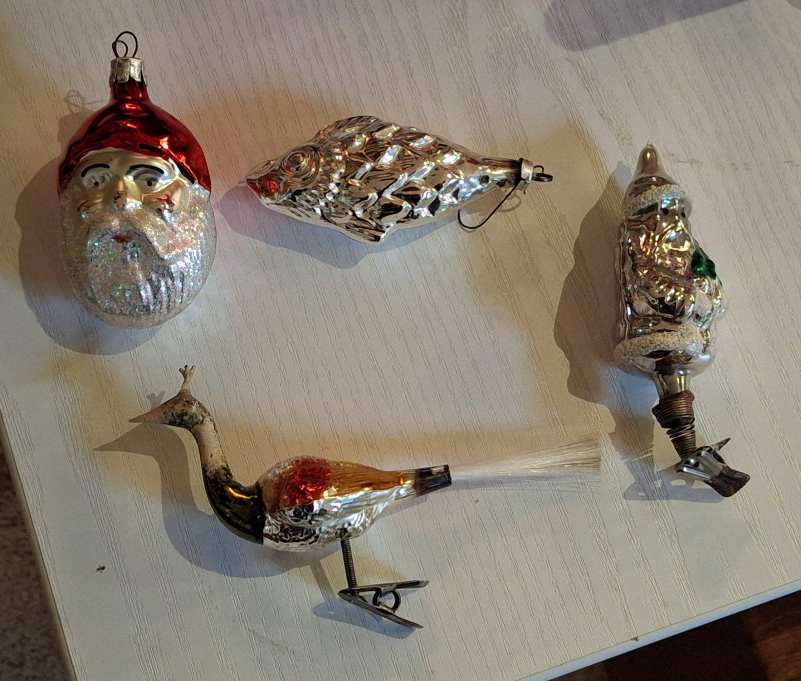 Antieke kerstballen / kerst Pauw Vis Kerstman, Ophalen of Verzenden