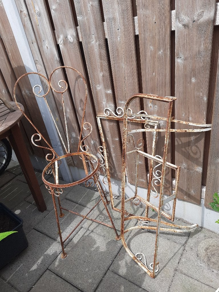 Franse smeedijzeren vintage tuindecoratie, brocante setje, Tuin en Terras, Tuinsets en Loungesets, Ophalen, Gebruikt, Overige materialen