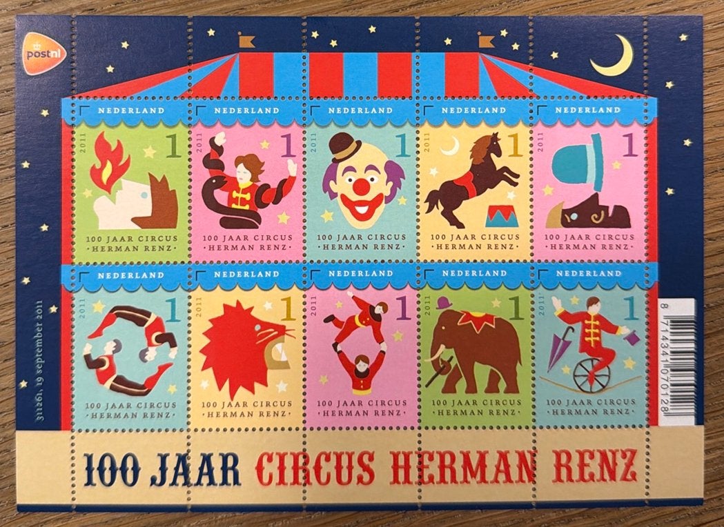Postzegels pf. 100 jaar Circus Herman Renz, Ophalen of Verzenden, Na 1940, Postfris