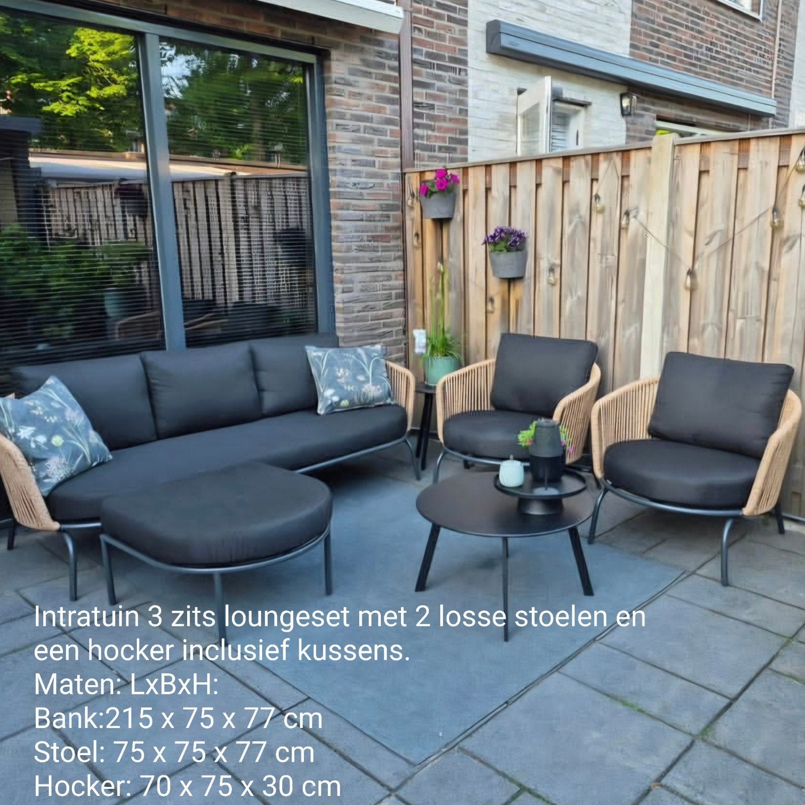 Intratuin Loungeset: 3-zits bank, 2 stoelen, hocker, Tuin en Terras, Ophalen, 5 zitplaatsen, Loungeset, Wicker