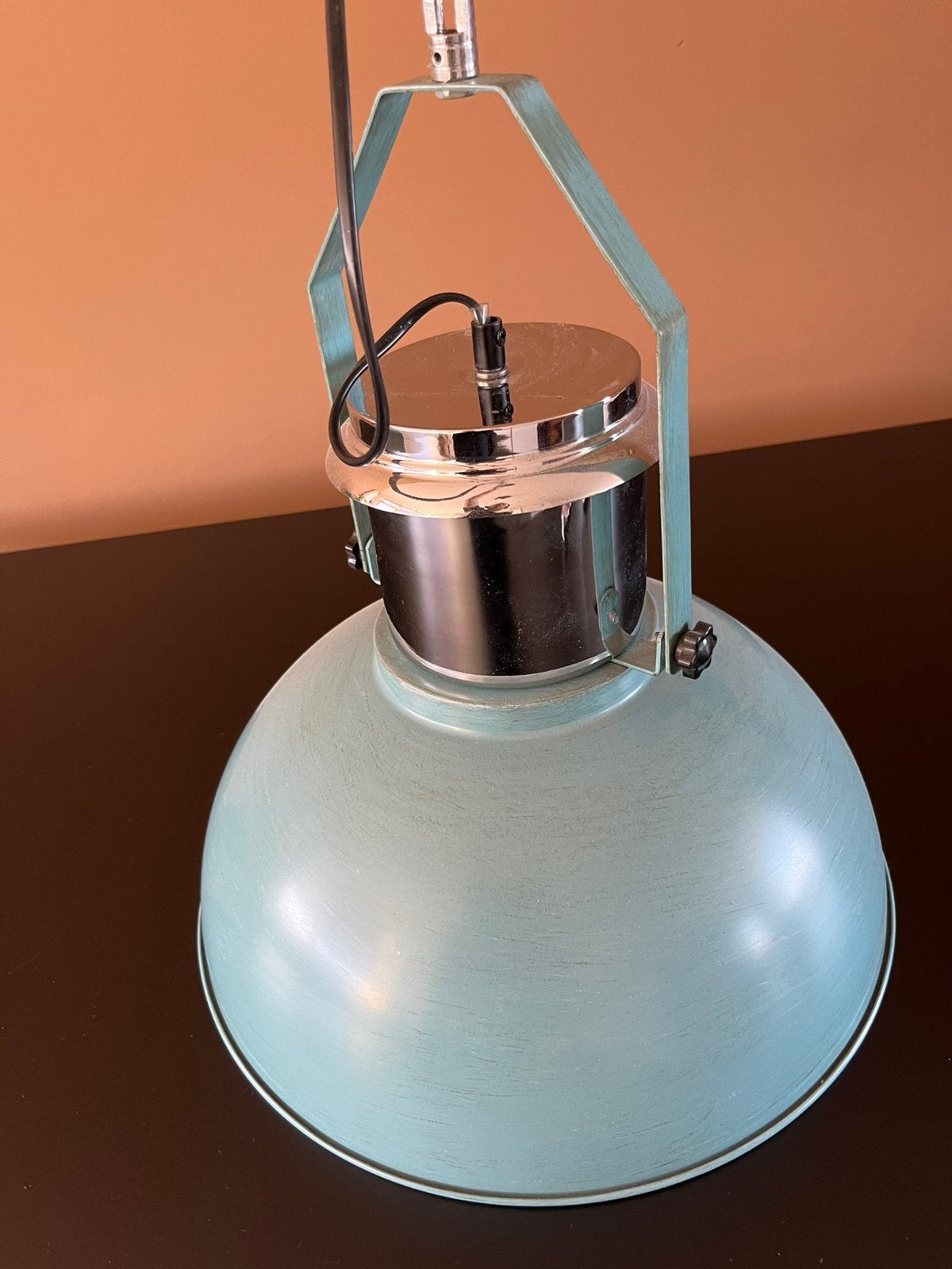 Industriële Hanglamp Groen-Blauw (Petrol) - E27 - 38 cm, Ophalen, Gebruikt, Metaal, E27 (groot)