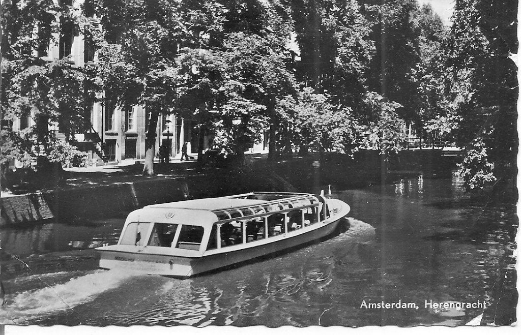 Oude ansichtkaart Amsterdam Herengracht 1957, Ophalen of Verzenden, 1940 tot 1960, Gelopen, Noord-Holland