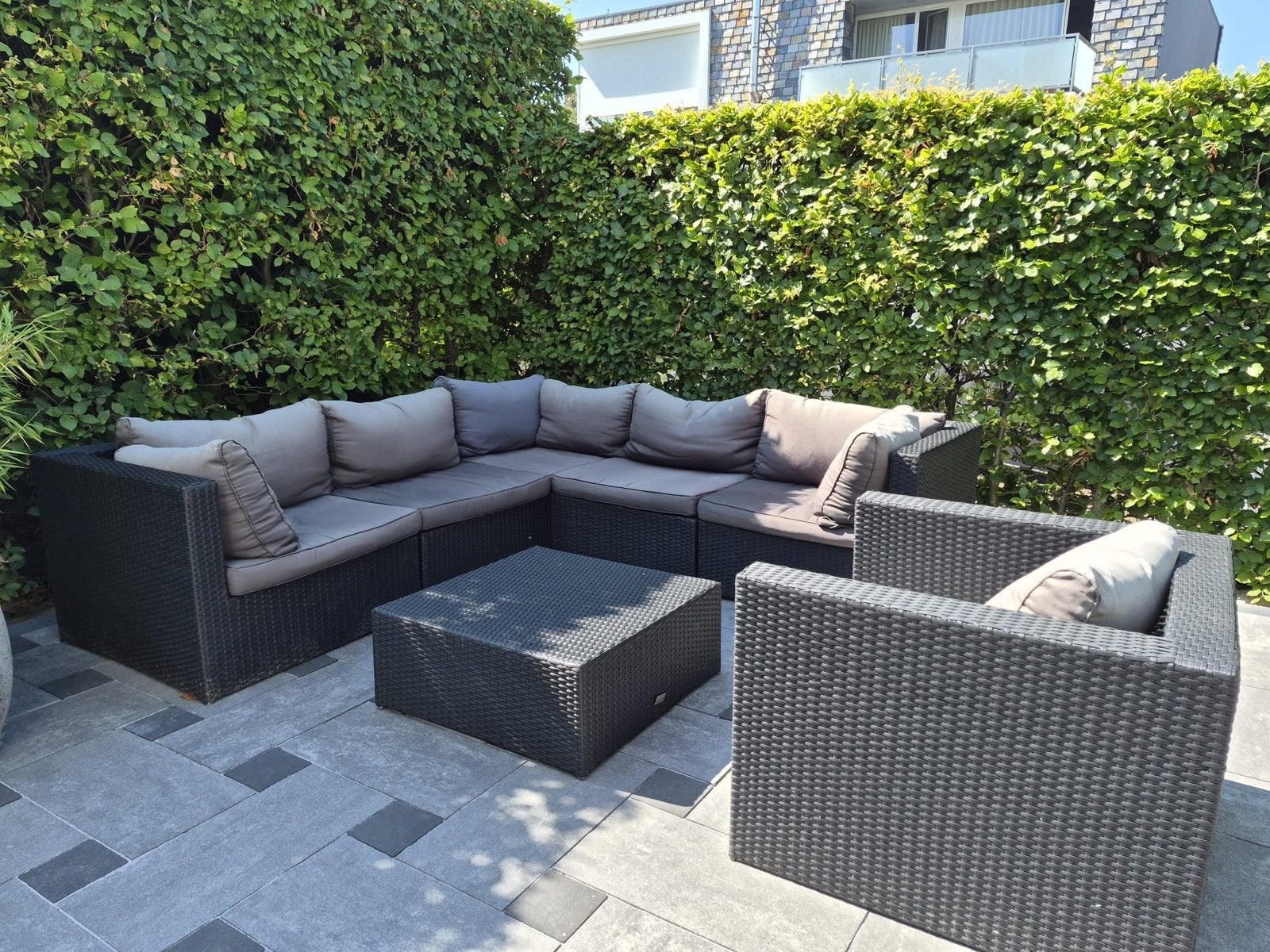 Wicker Loungeset met Hoekbank, Stoel en Salontafel, Ophalen, Gebruikt, Meer dan 8 zitplaatsen, Loungeset