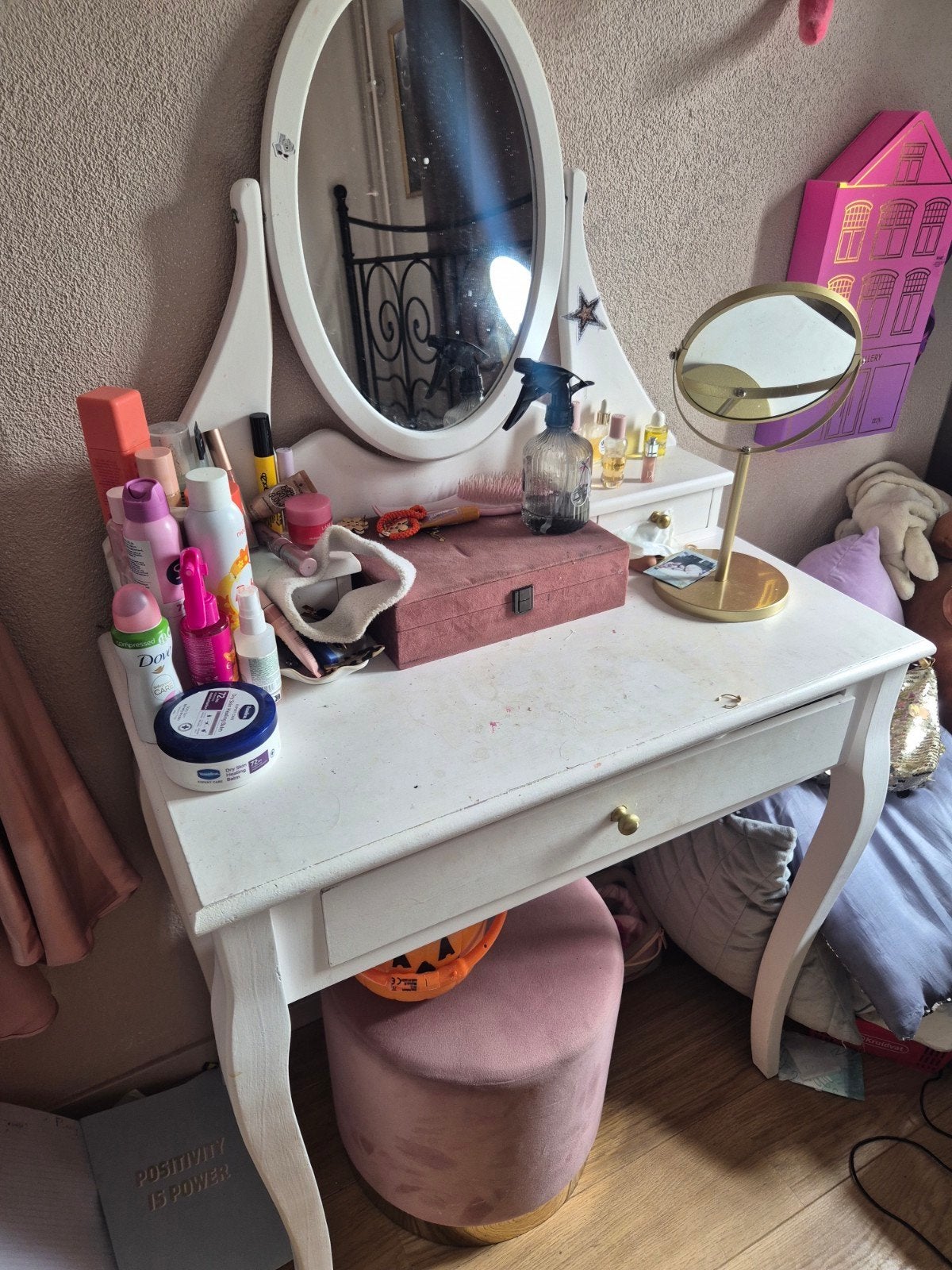 Witte kaptafel met spiegel en lade, Ophalen, Gebruikt, 100 tot 150 cm, Klassiek, sierlijk