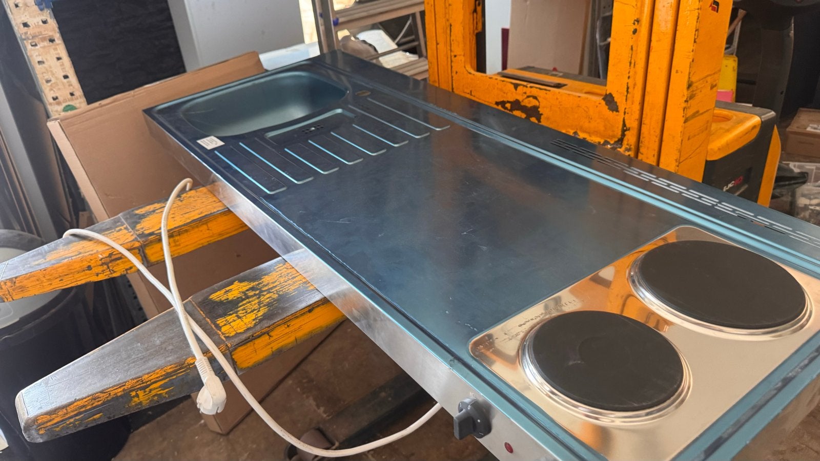 RVS aanrechtblad 150cm met ingebouwde elektrische kookplaat, Witgoed en Apparatuur, Fornuizen, Gebruikt, 60 cm of meer, 3 kookzones of minder