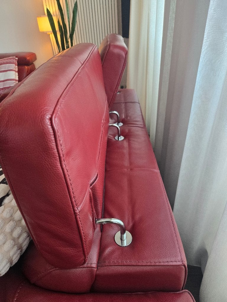 Leren bankstel donkerrood + lounge + relaxfunctie, Huis en Inrichting, Ophalen, 250 tot 300 cm, Gebruikt, Overige maten