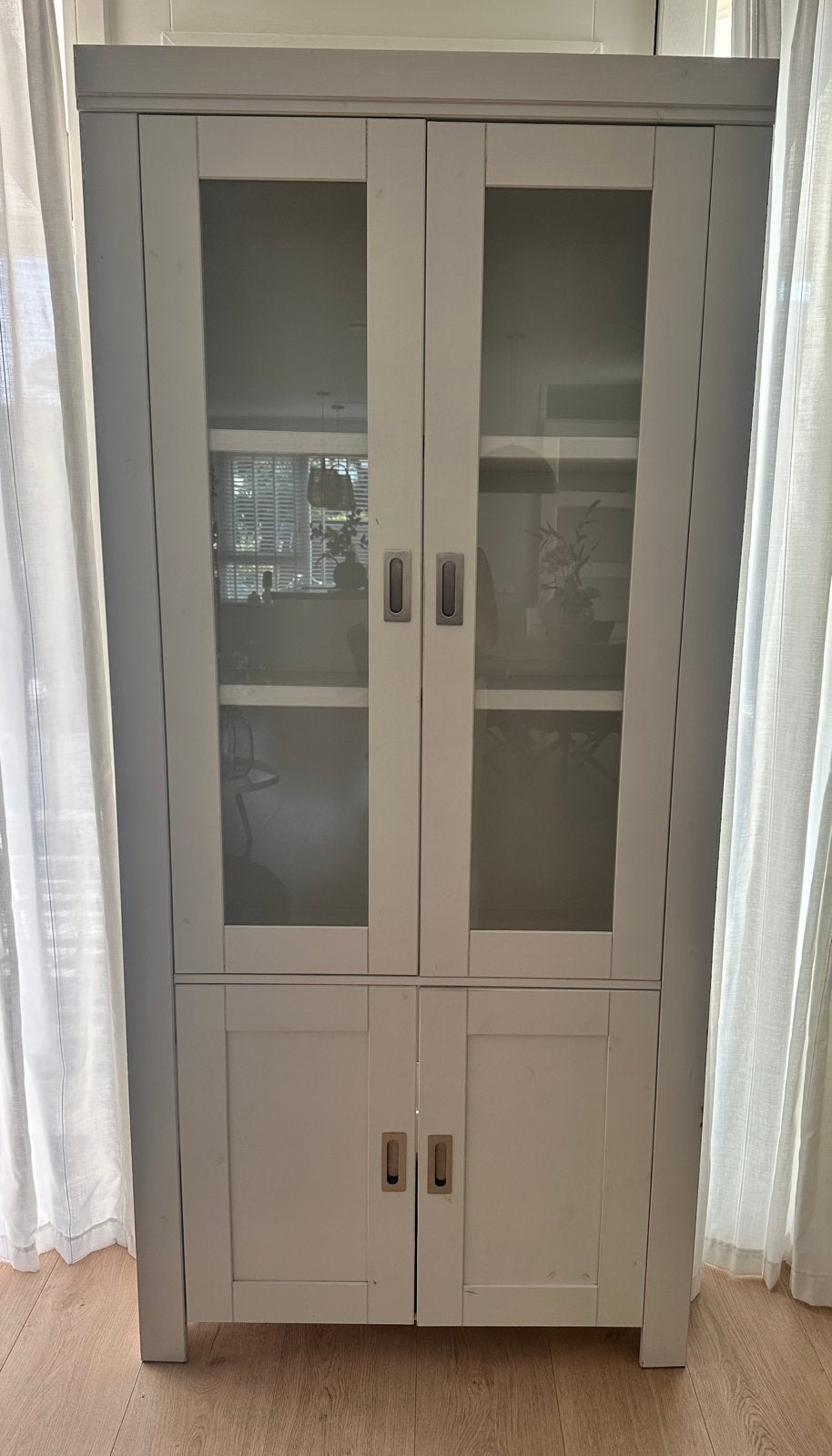 Witte vitrinekast., Ophalen, Gebruikt, 200 cm of meer, 50 tot 100 cm