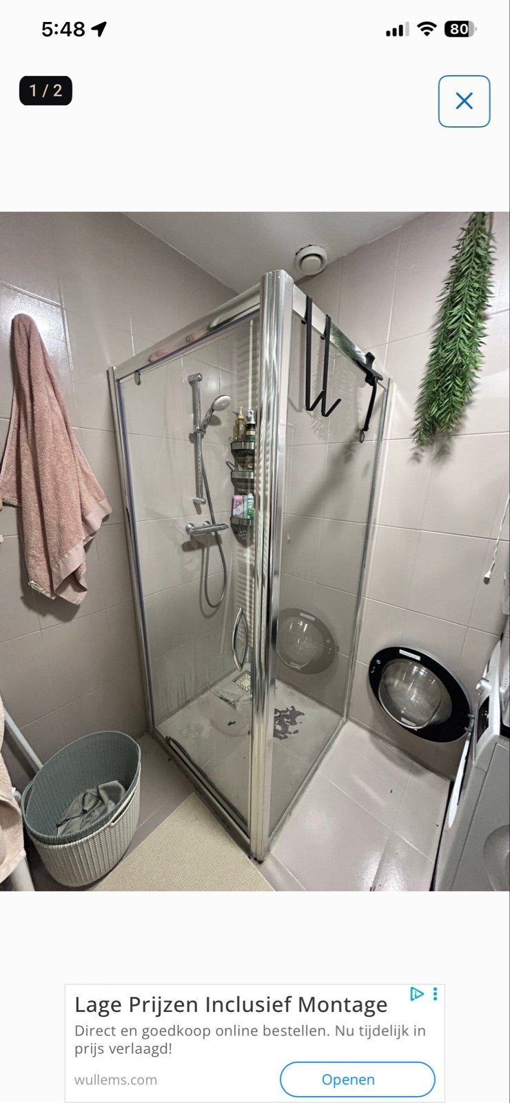 Douchecabine 90x90 cm, Ophalen, Gebruikt, Met douche