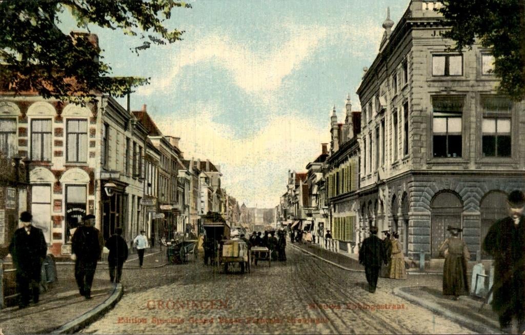 Groningen - Nieuwe Ebbingestraat - Straatzicht met tram, Ophalen of Verzenden, Voor 1920, Ongelopen, Groningen