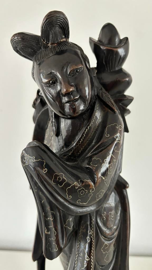 Chinees Zilver Inleg Houtsnijwerk van Immortal, Antiek en Kunst, Ophalen of Verzenden