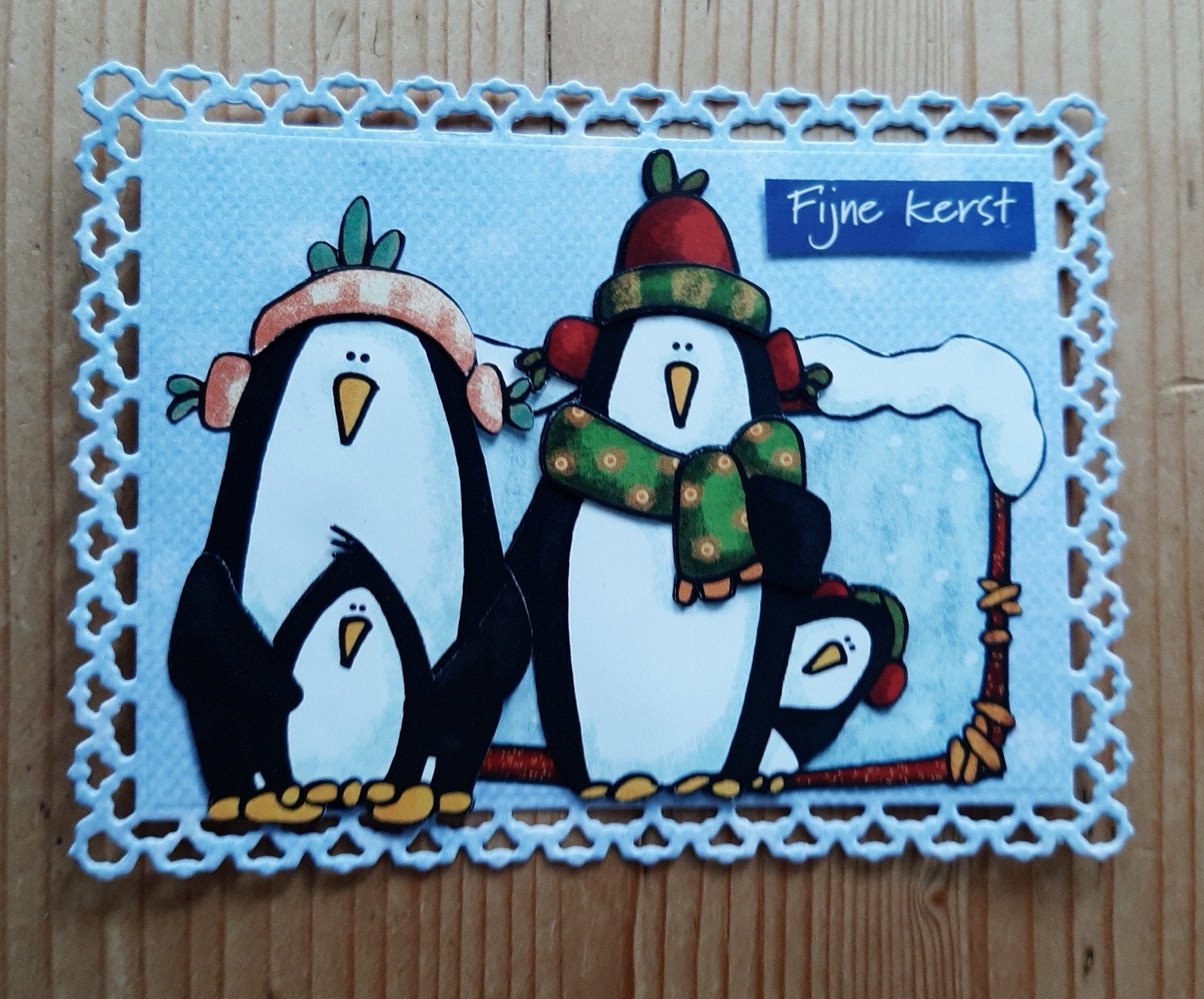 stans kaart opleg met 3d plaatje kerst pinguins, Ophalen of Verzenden, Nieuw, Kerst