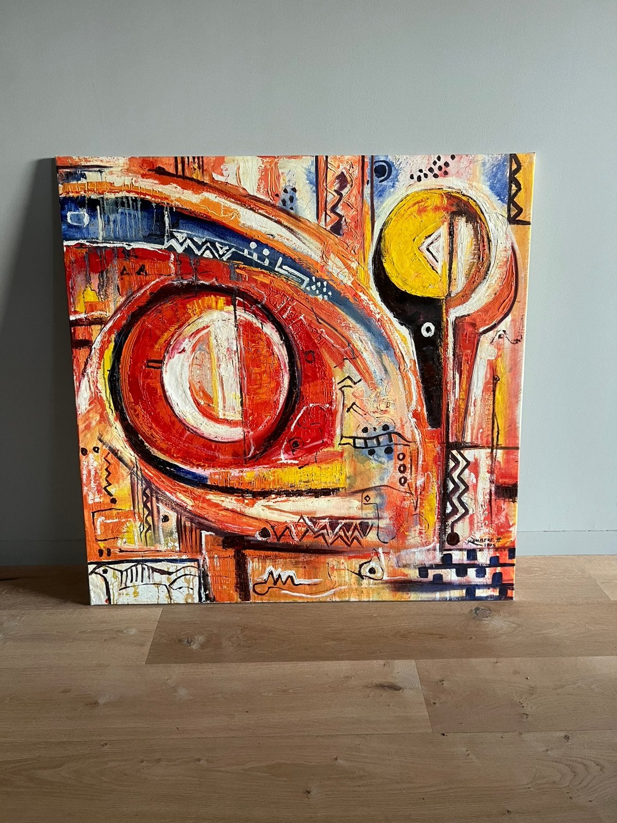 Schilderij Daniel Kambere (Tsongo) – Rencontres (120x120 cm), Ophalen