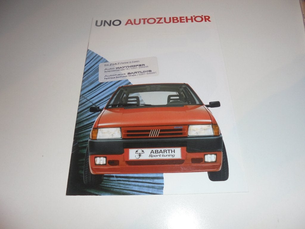 brochure Fiat Uno accessoires en Abarth tuning 1990, Ophalen of Verzenden, Nieuw, Overige merken