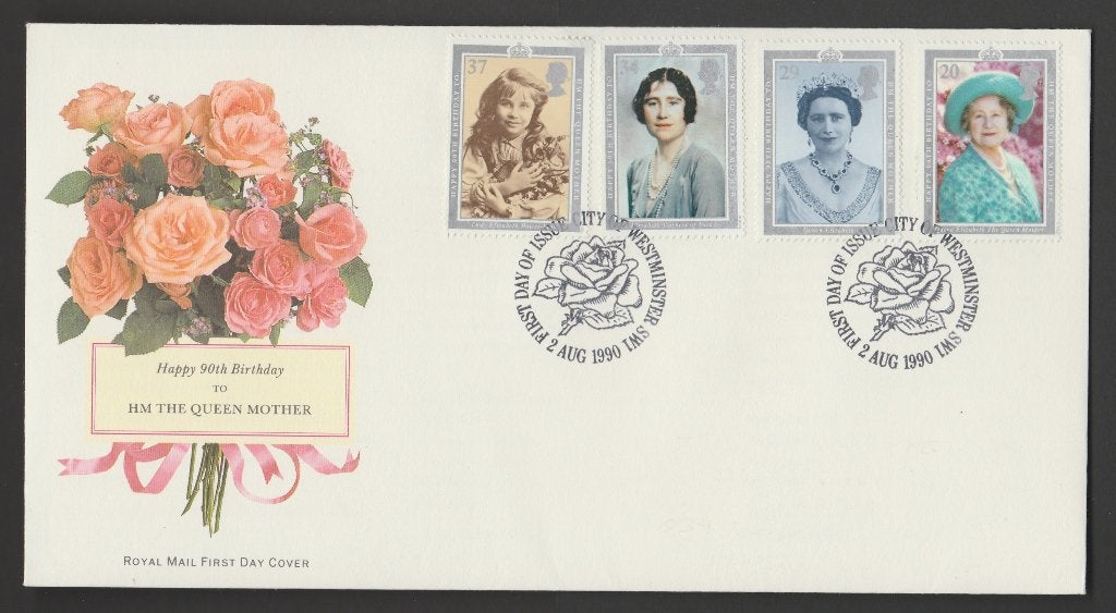 GB - FDC Michelnr 1275-78 - Queen Mum 90 jr, koningin moeder, Postzegels en Munten, Postzegels | Europa | UK, Verzenden, Postfris
