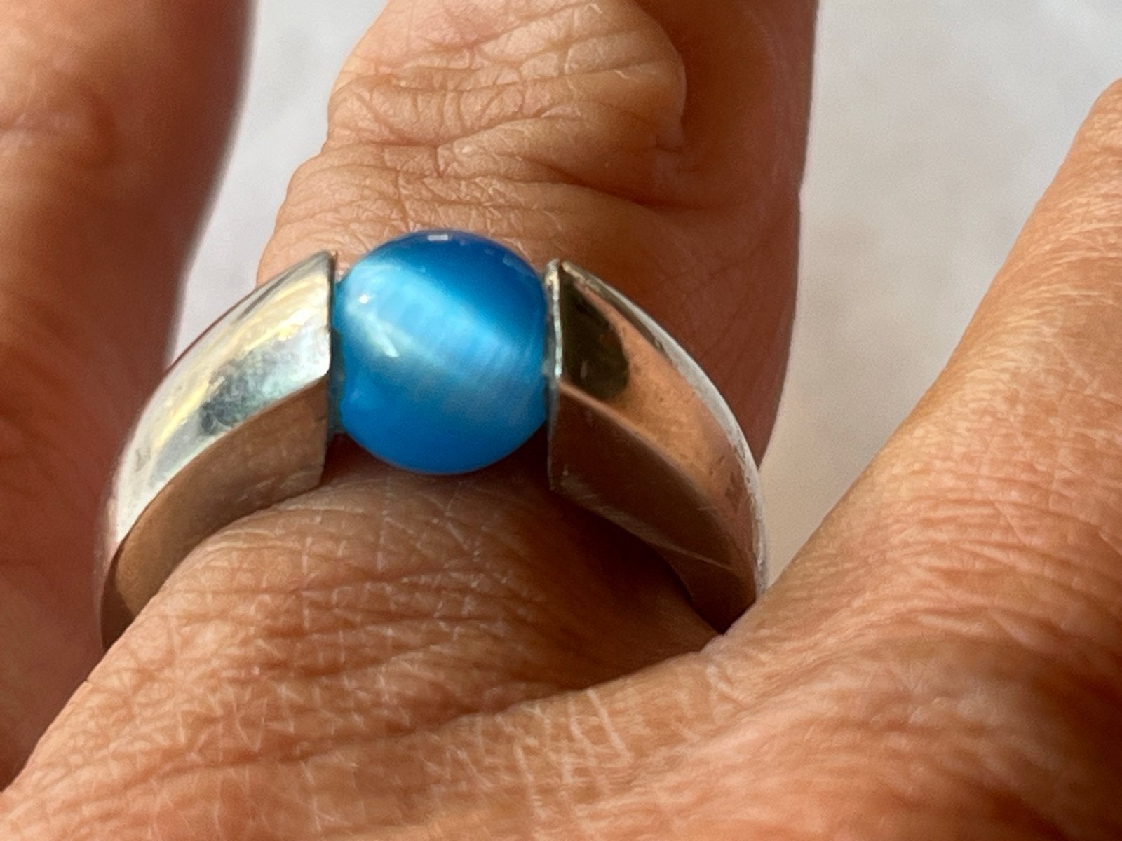 Zilveren Melano ring met blauwe edelsteen, Zo goed als nieuw, Met edelsteen, Dame, Zilver