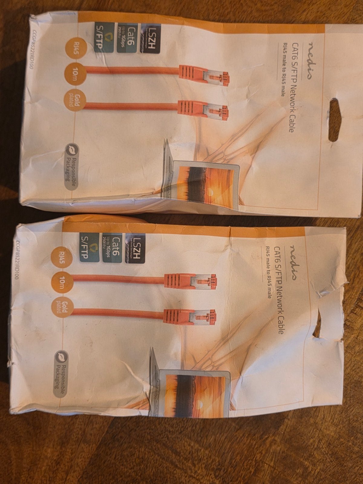 2x Nedis CAT6 S/FTP Netwerkkabel RJ45 - 10m - Oranje, Computers en Software, Ophalen of Verzenden, Nieuw
