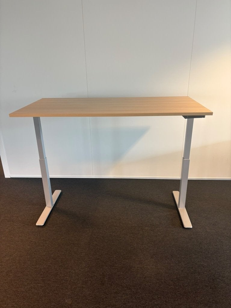 Zit sta slinger bureau,160x80cm, eiken blad, aluminium frame, Zit-sta bureau, 160 cm, Gebruikt, Metaal