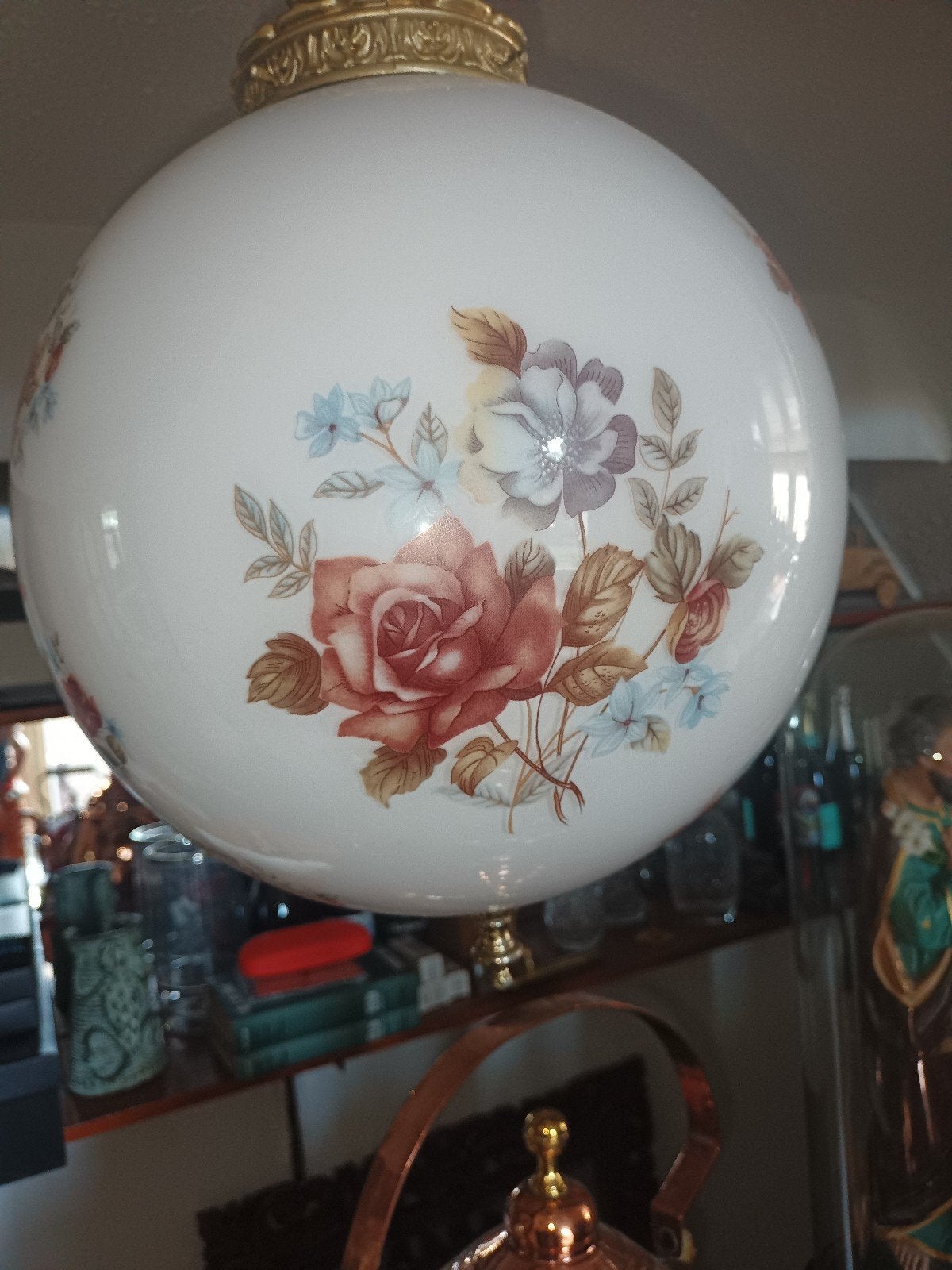 Vintage Hanglamp met Bloemenprint - Melkglas, Ophalen of Verzenden