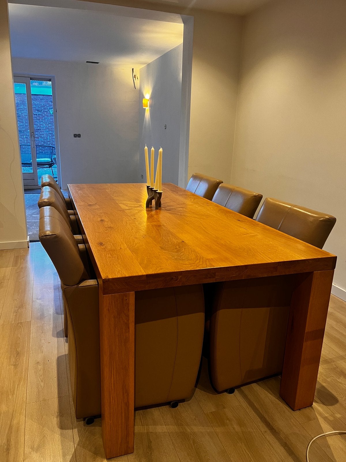 Eiken eetkamer tafel met 6 stoelen, Ophalen, Zo goed als nieuw, 4 tot 6 stoelen