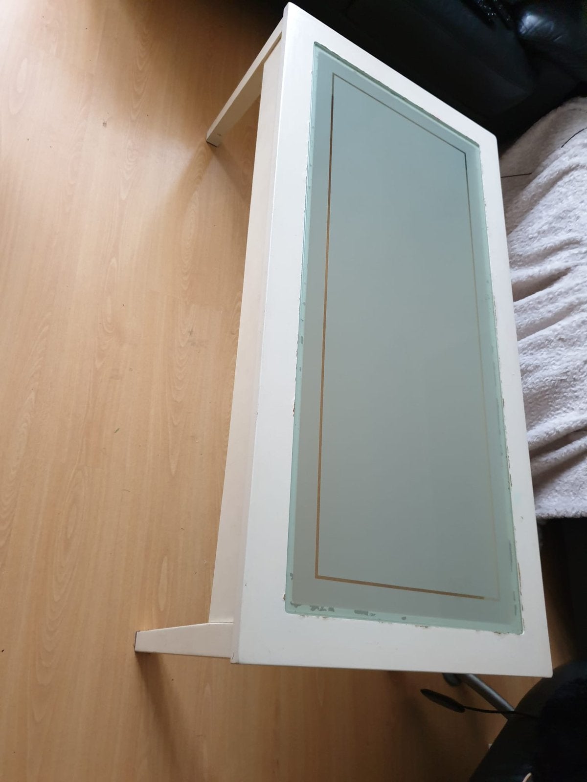 Salontafel wit met mooie glasplaat, Ophalen, Gebruikt, 100 tot 150 cm, 50 tot 100 cm