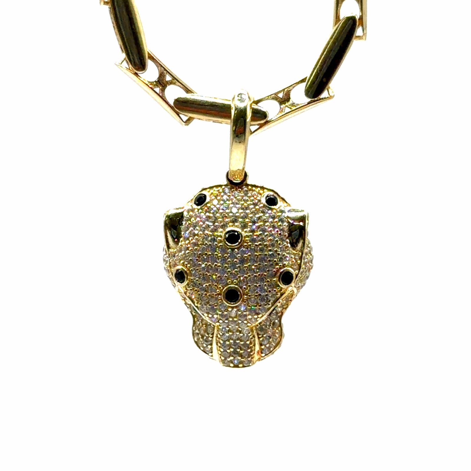Gouden Panter Hoofd Hanger met Zwarte en Witte Stenen