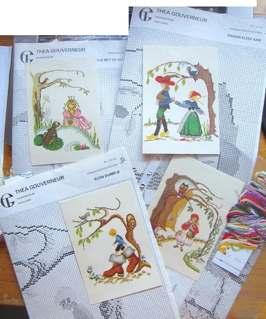 borduren: 4 sprookjes van thea gouverneur borduren +++, Verzenden, Zo goed als nieuw, Handborduren, Patroon
