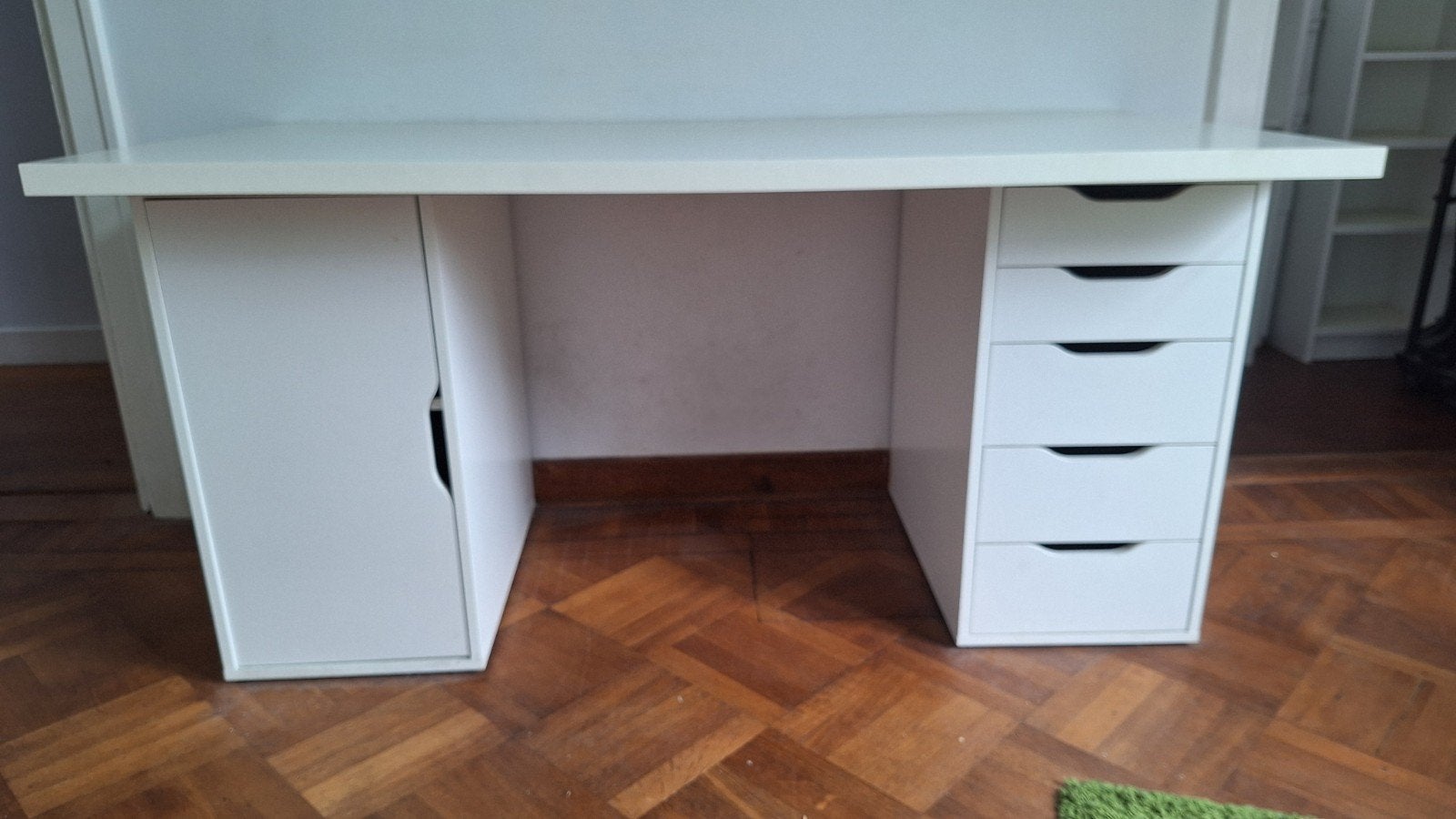 Wit bureau met lades en kast., Ophalen, Met lades, Gebruikt, Spaanplaat of MDF