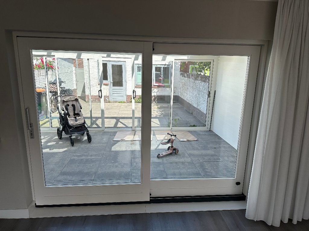 Schuifpui houten meranti, Doe-het-zelf en Verbouw, Kozijnen en Schuifpuien, Ophalen, 225 cm of meer, Zo goed als nieuw, 150 tot 225 cm