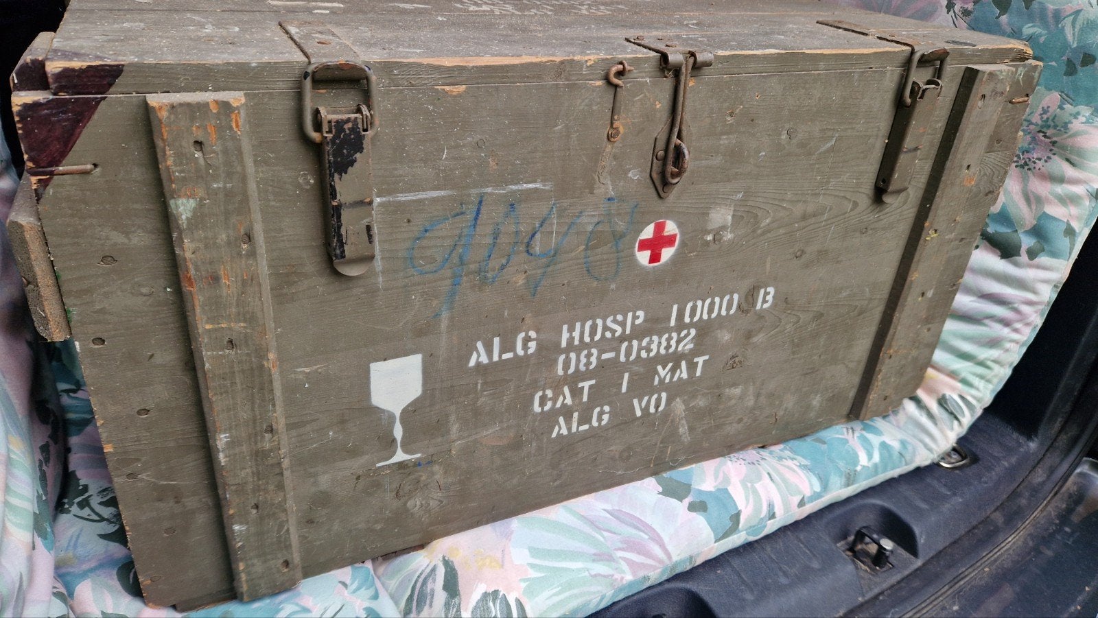 Vintage Houten Kist - Militair Rode Kruis, Ophalen, 50 – 75, Gebruikt, 100 tot 150 cm