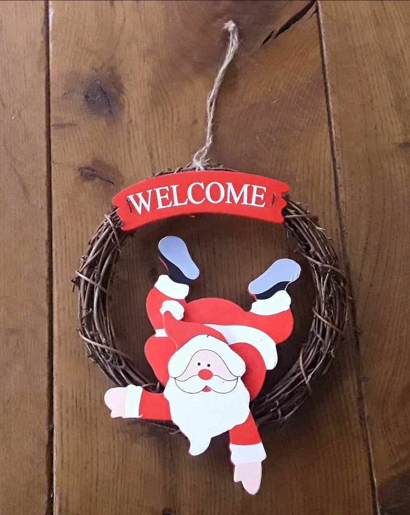 Welkomskrans met kerstman - krans welcome - kerstdecoratie, Diversen, Ophalen of Verzenden