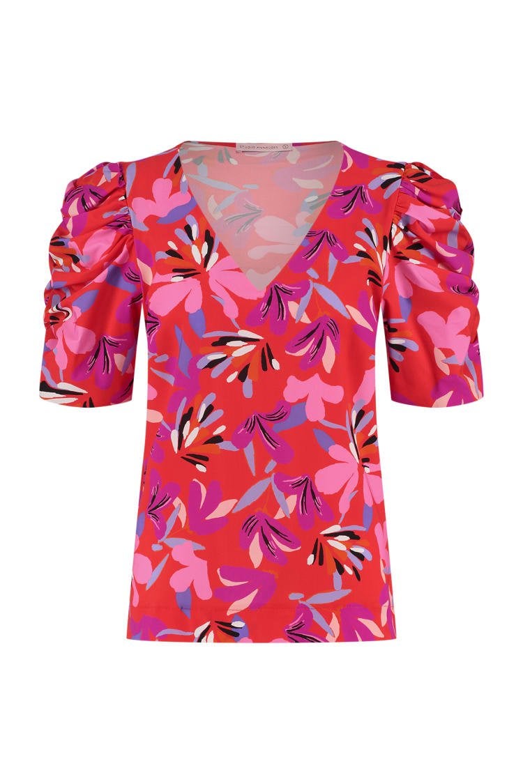 Studio anneloes arabella flower blouse L rood travelstof, Kleding | Dames, Maat 42/44 (L), Ophalen of Verzenden, Zo goed als nieuw