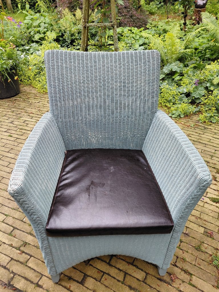Lloyd loom stoel met leren kussen, Ophalen, Overige materialen, Lloyd loom, 75 tot 100 cm