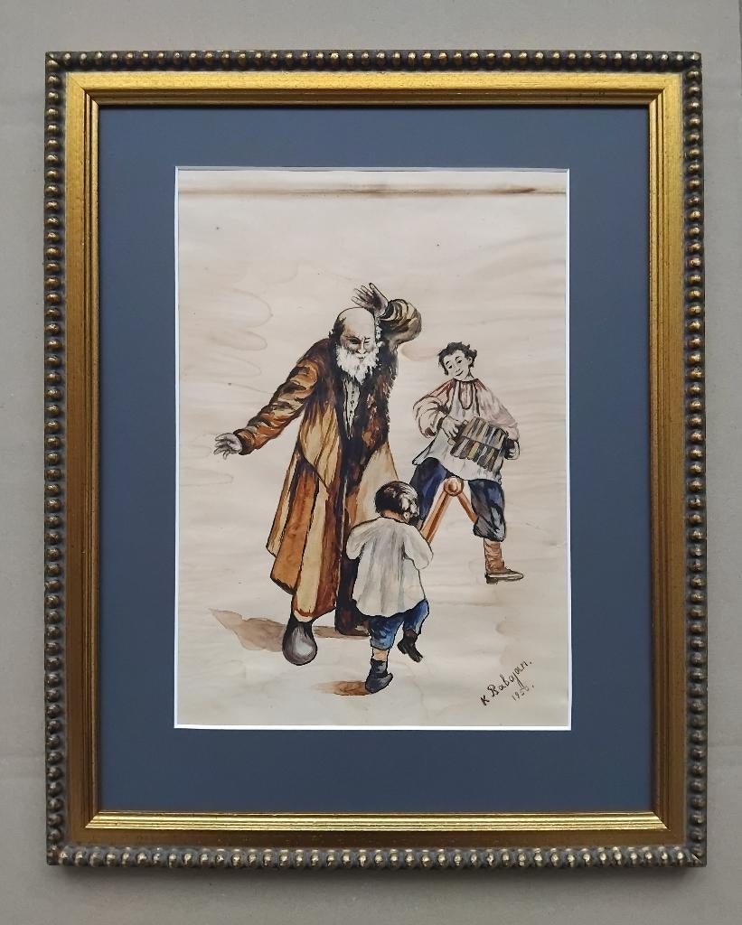 Origineel aquarel antiek schilderij, gesigneerd, 1950., Antiek en Kunst, Kunst | Schilderijen | Klassiek, Ophalen of Verzenden
