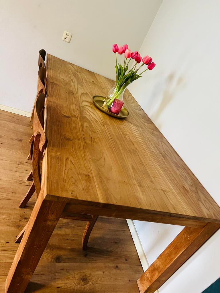 Houten eettafel voor acht personen, Huis en Inrichting, Ophalen, Gebruikt, Eikenhout, 200 cm of meer