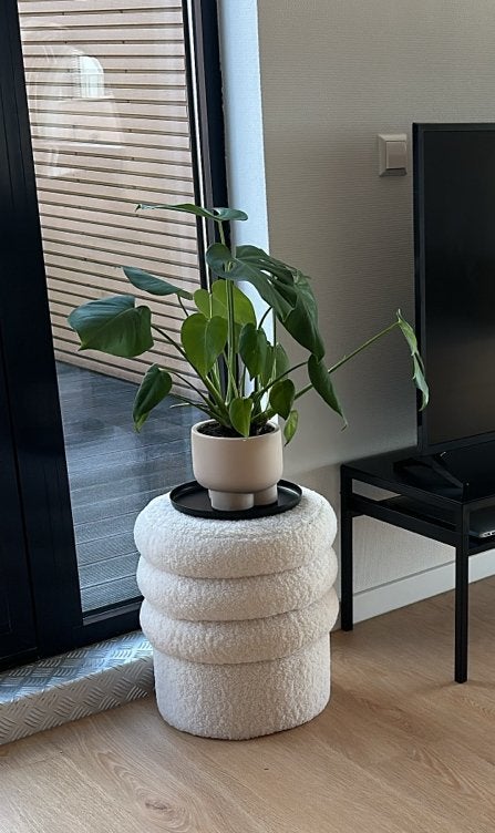Teddy Poef Gelaagd Wit - Ø38x43 cm, Huis en Inrichting, Banken | Voetenbanken en Poefen, Ophalen, Minder dan 50 cm, Rond, Nieuw