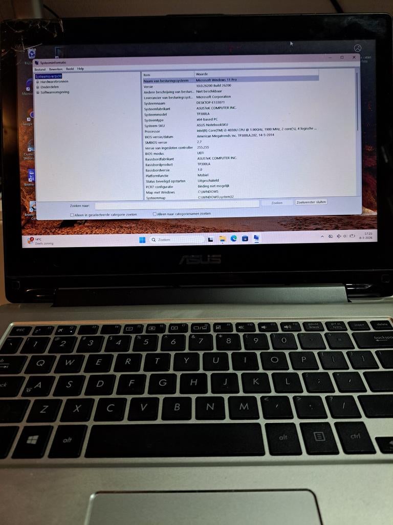ASUS TP300LA 2-in-1 Laptop/Tablet - 13.3 inch Touch defect, Gebruikt, Qwerty, Intel Core i3/i5/i7 (onbekend), Ophalen of Verzenden