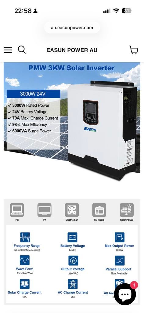 EASUN 3000W 24V Solar Off-grid Omvormer, Ophalen, Nieuw