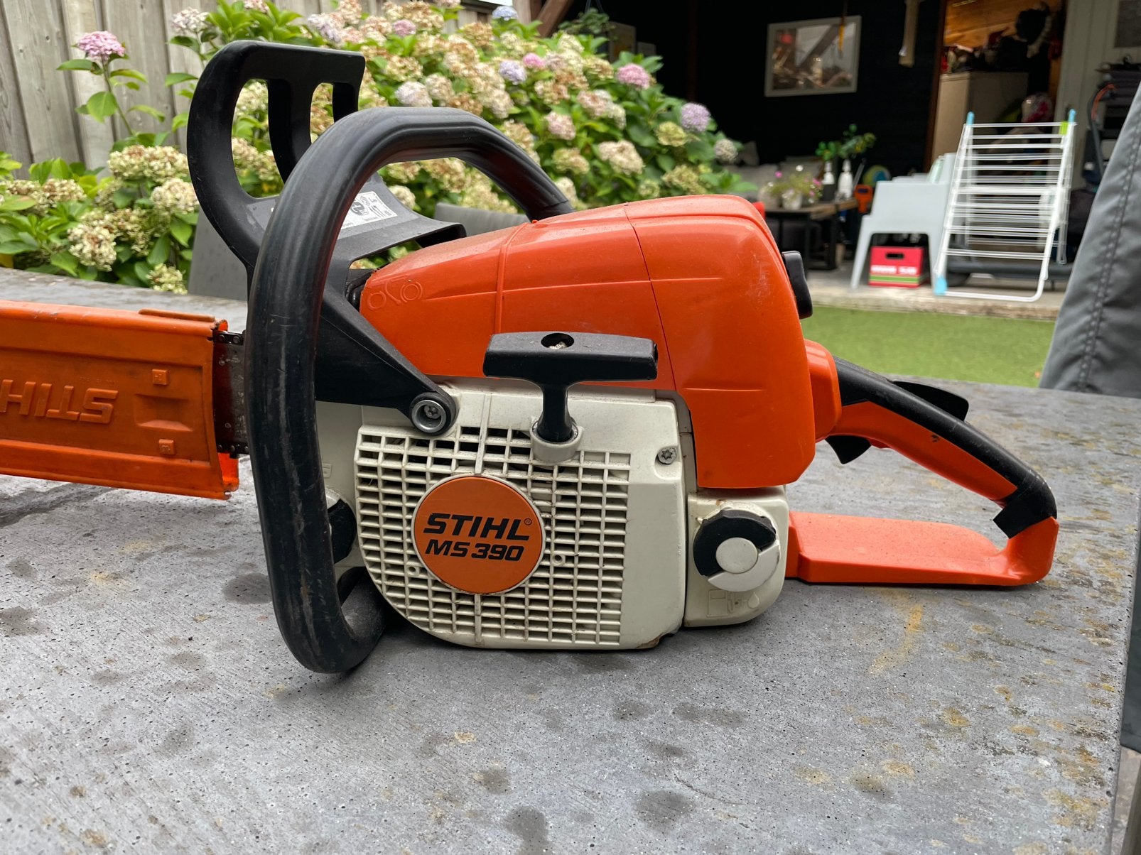 Stihl MS 390 kettingzaag, Ophalen, Gebruikt