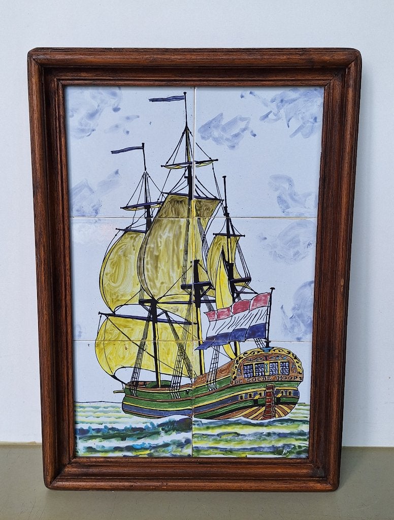 vintage antiek tableau kanarie vogeltje in vogelkooi 32x45cm, Ophalen of Verzenden