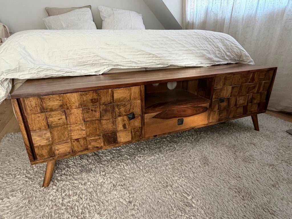 Tv meubel Loods 5 sheesham hout, Ophalen, 100 tot 150 cm, Zo goed als nieuw, Minder dan 100 cm