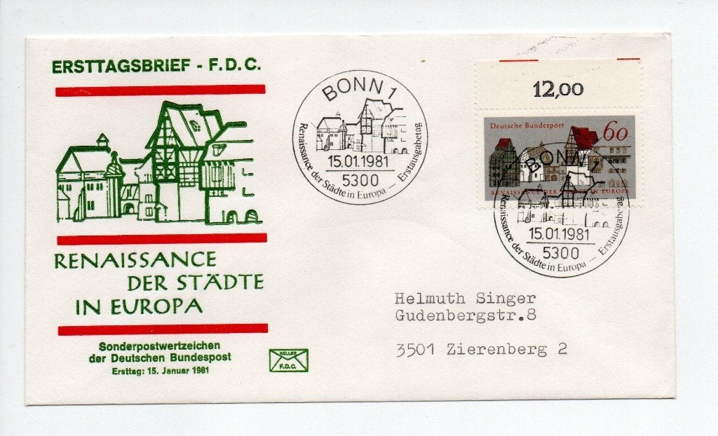 Duitsland. FDC envelop Mi. 1084. Renaissance van de Steden, Postzegels en Munten, Ophalen of Verzenden, Beschreven, Europa
