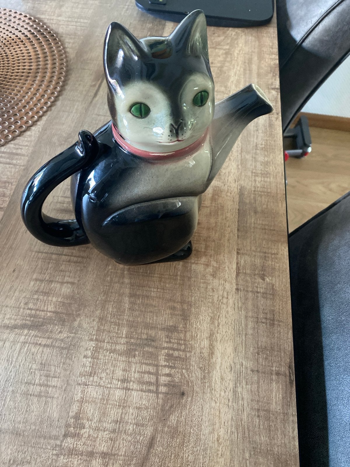 Vintage Kat Theepot - Zwart/Wit Keramiek - Puntgaaf, Ophalen