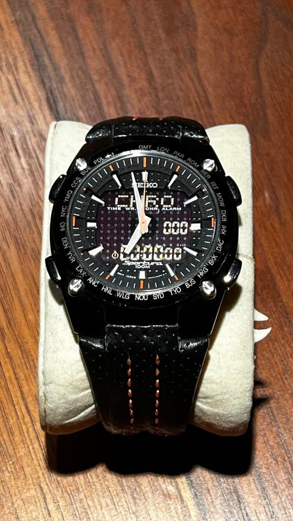 Seiko Sportura, zo goed als nieuw, digitaal / analoog, Seiko, Leer, Staal, Polshorloge
