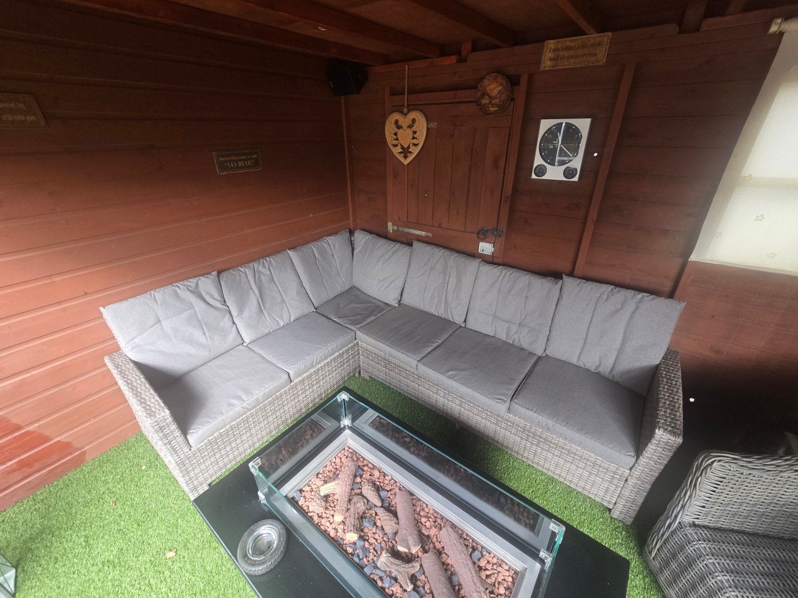 Luxe Wicker Loungeset met Vuurtafel en Opbergbox, Tuin en Terras, Ophalen