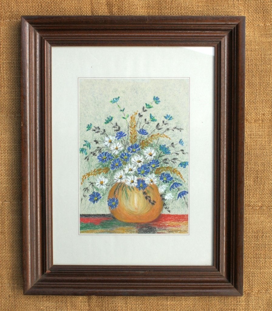 Schilderij gouache op kunstpapier -  bloemen  in pot   33, Antiek en Kunst, Gelimiteerde oplage, Papier/karton, Ophalen of Verzenden