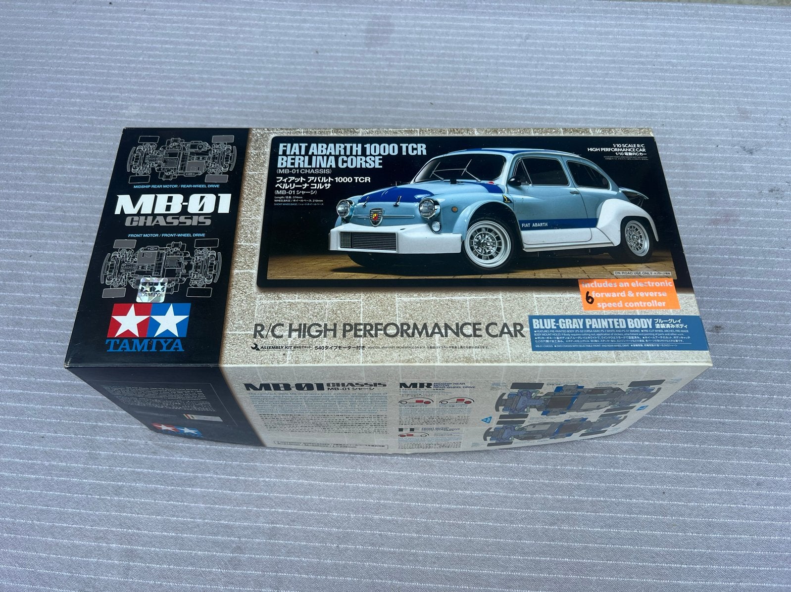 Tamiya Fiat Abarth 1:10 RC - Chassis Gebouwd, Body Afmaken, Elektro, Ophalen of Verzenden, Zo goed als nieuw, Schaal 1:10