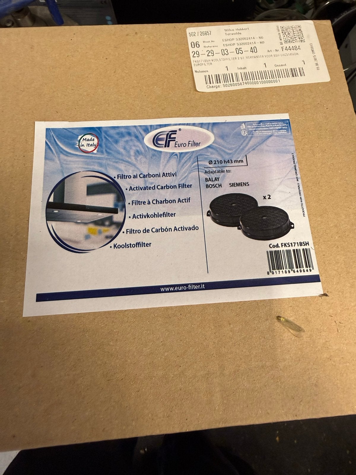 Euro Filter Actieve Koolfilters Ø210 h43 mm (2 stuks), Minder dan 200 m³ per uur, Overige typen, Nieuw, Ophalen of Verzenden
