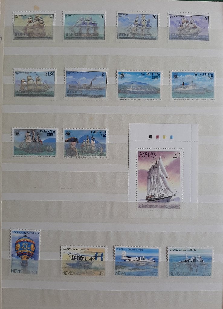 Nevis St. Kitts Nr. 5 Postzegels Mooie Schepen Vliegtuigen, Ophalen, Postfris, Vliegtuigen