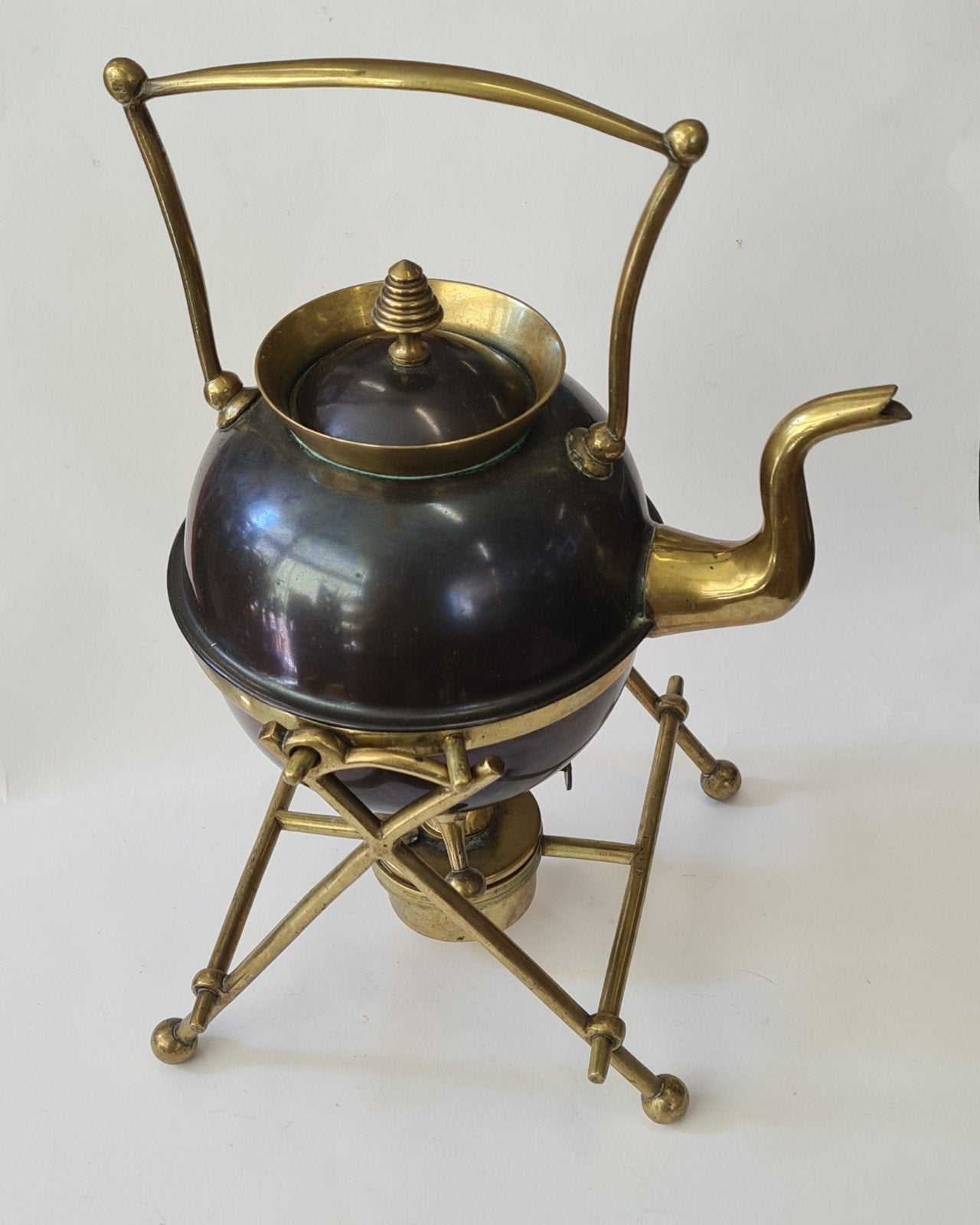 Antieke theeketel op standaard, messing en koper, Ophalen, Koper
